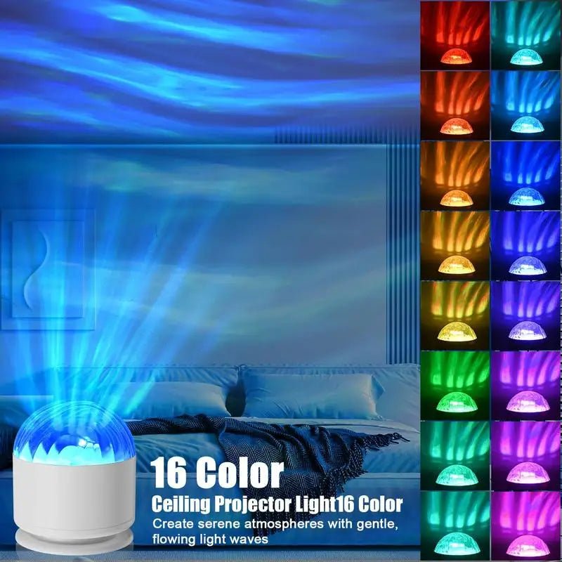 Dual-Scene Ocean Wave & 3D Water Ripple Projection Lamp 16-Color Change USB Powered Bedroom Decorative Night Light