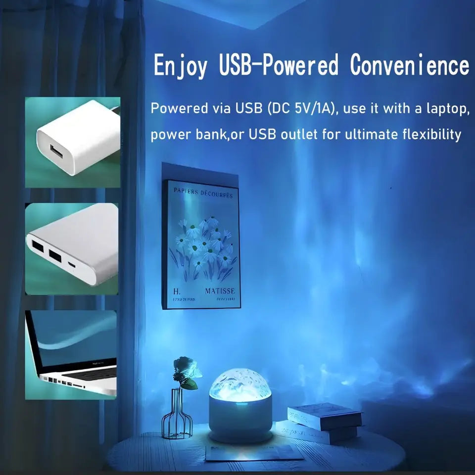 Starry Sky Galaxy Northern Lights, Water Wave LED Night Light 16 Color 360 ° Rotating RGB Remote Control Projector Light