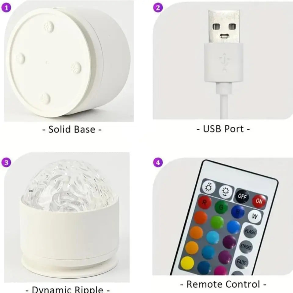 Starry Sky Galaxy Northern Lights, Water Wave LED Night Light 16 Color 360 ° Rotating RGB Remote Control Projector Light