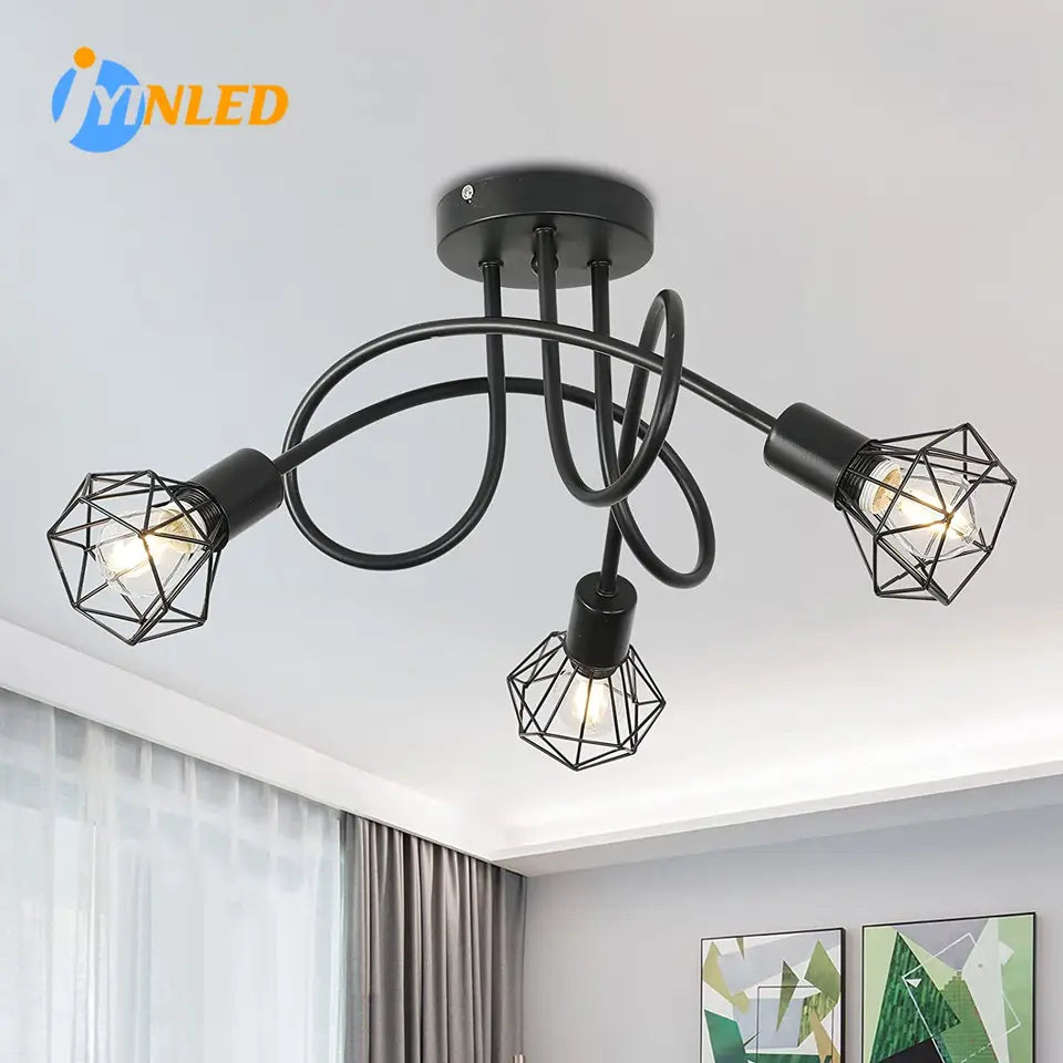 Spider Pendant Lighting 3-Heads Edison Chandelier Vintage Multiple Adjustable DIY Ceiling Light Kit Dining Room and Living Room,