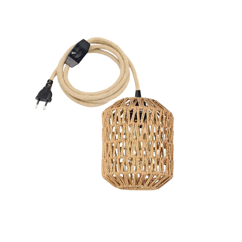 E27 Retro Chandeliers with Dimmable Switch Plug-in Paper Rope Lampshade Pendant Lights with 4.5m Cable for Bedroom Foyer Balcony