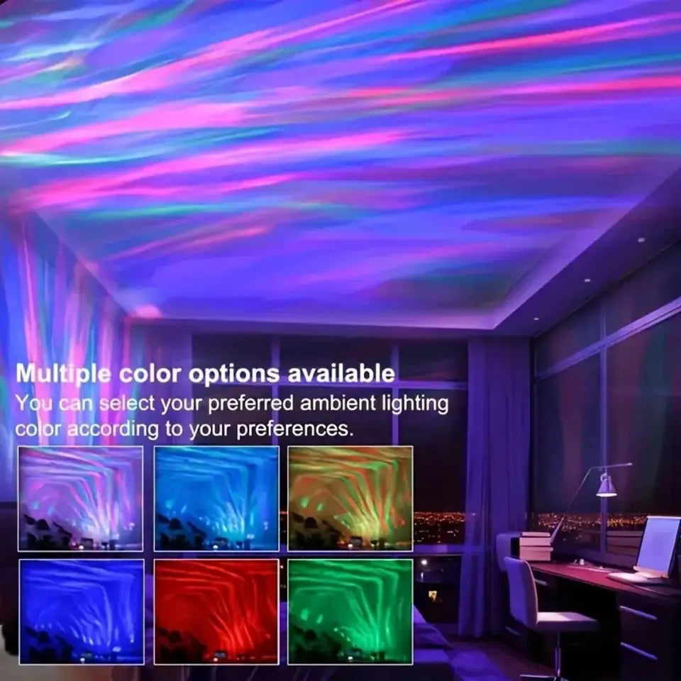 Starry Sky Galaxy Northern Lights, Water Wave LED Night Light 16 Color 360 ° Rotating RGB Remote Control Projector Light