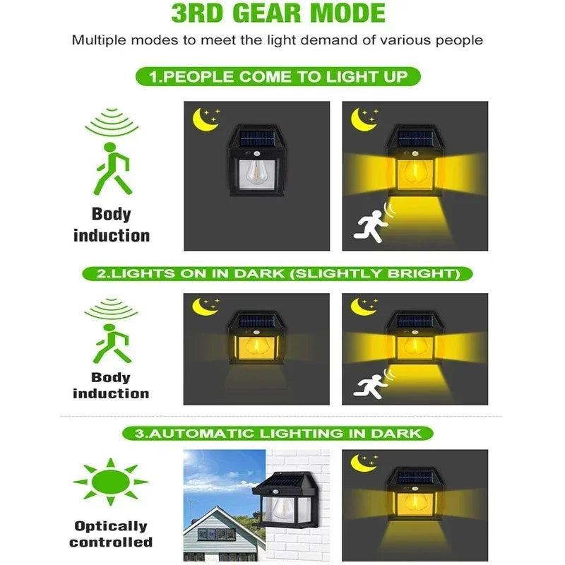 1~4Pcs Outdoor Solar Wall Lamp Waterproof Tungsten Filament Lamp Induction Lamp Household Light Garden Wall Light