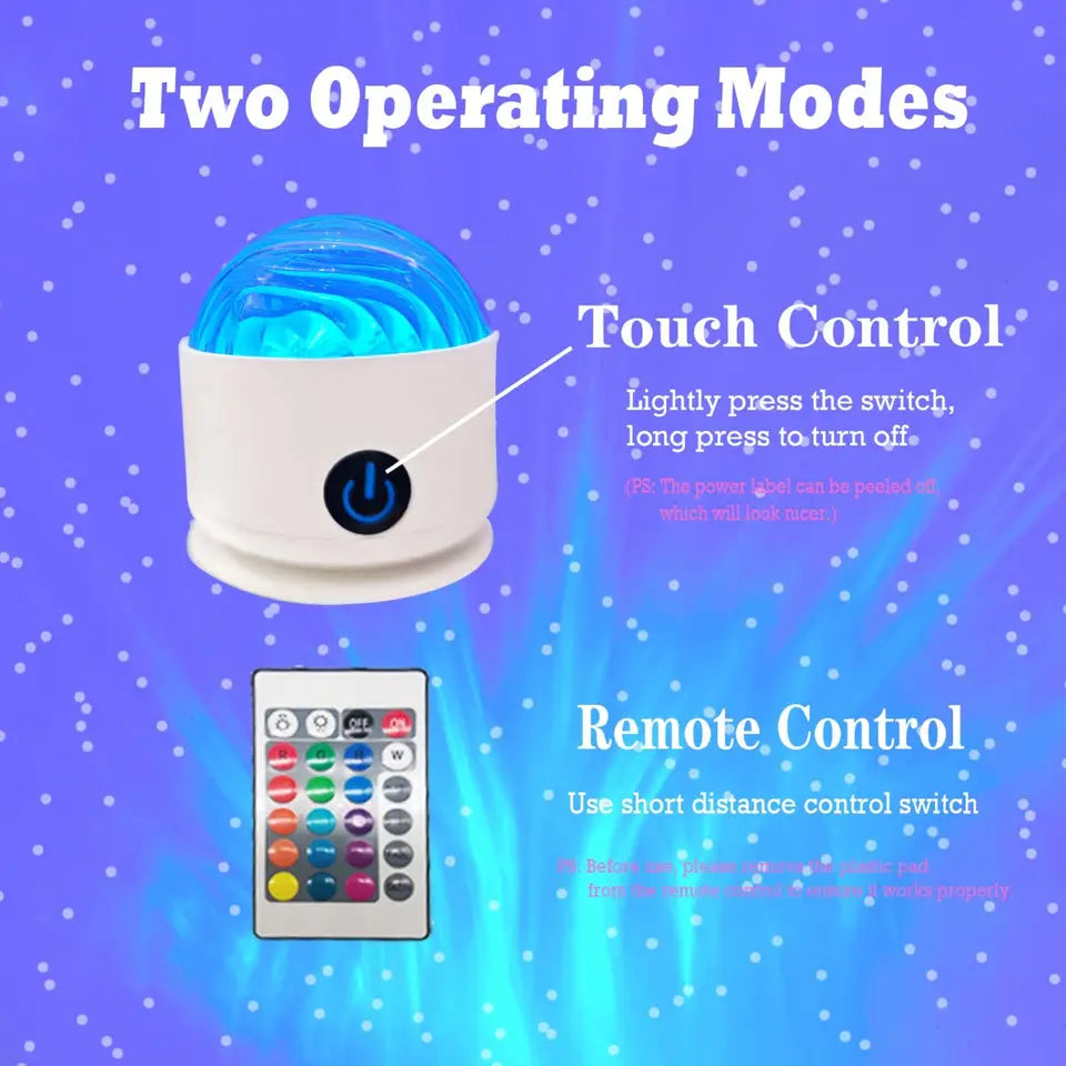 Starry Sky Galaxy Northern Lights, Water Wave LED Night Light 16 Color 360 ° Rotating RGB Remote Control Projector Light