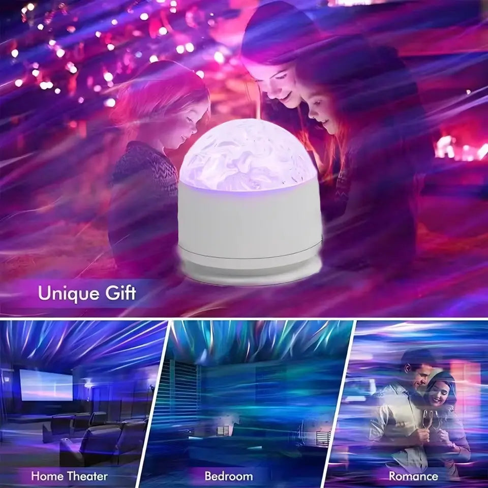 Starry Sky Galaxy Northern Lights, Water Wave LED Night Light 16 Color 360 ° Rotating RGB Remote Control Projector Light