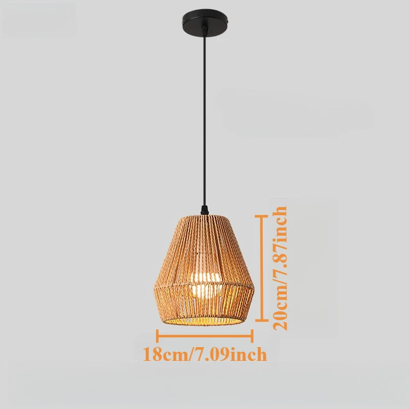 JOYINLED 3 Lights Rattan Chandelier with Hand Woven Wicker Shades, Boho Pendant Lighting for Kitchen Island Living Room Bedroom